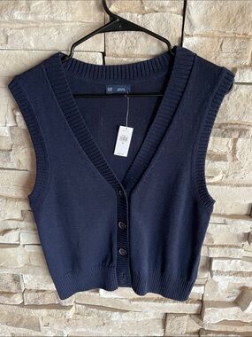 GAP Navy Blue Knit Button-Front Sweater Vest